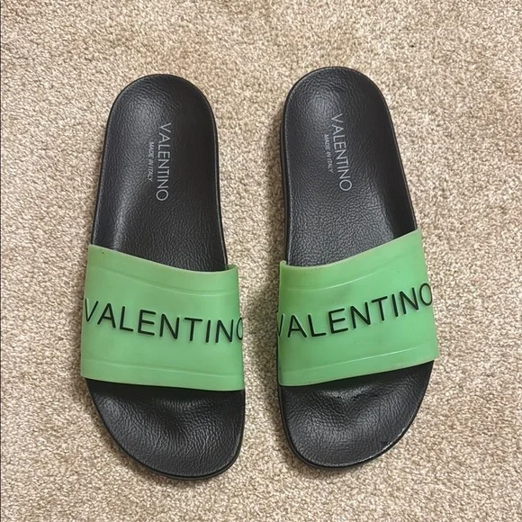 Valentino Green and Black Slides - Picture 1 of 4